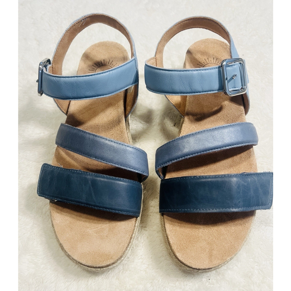 Brioso Sz 8.5 Huntley Blue Two Leather Straps OrthoLite Walking Sandals NWT